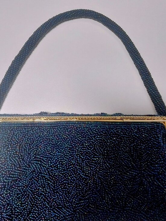 1950s Blue Glass Beaded Evening Purse Hong Kong Vintage Cocktail Bag - Picture 8 of 8